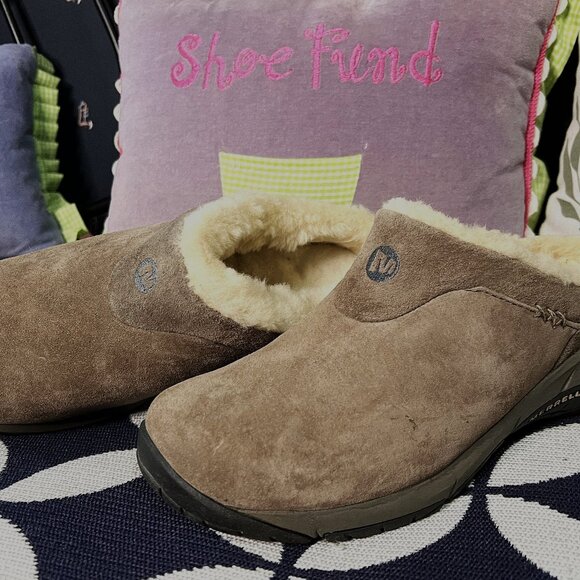 Merrell Encore Ice Slide Brown Clog Mule Sherpa Wool Lined Size 7 - Picture 1 of 4